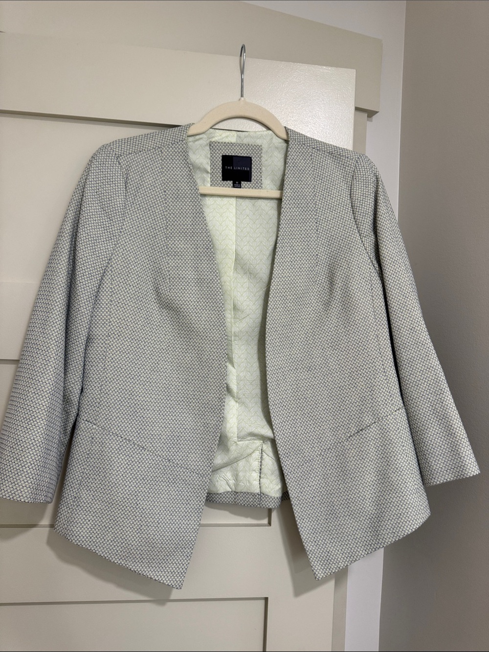 The Limited Light Gray Textured Collarless Blazer
